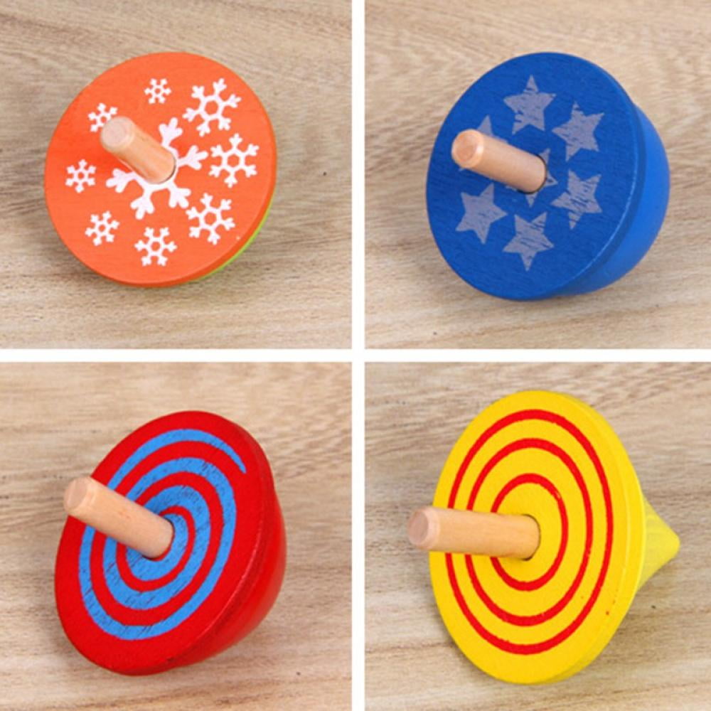 4 Pcs Wooden Spinning Tops for Toddlers Colorful Wooden Educational