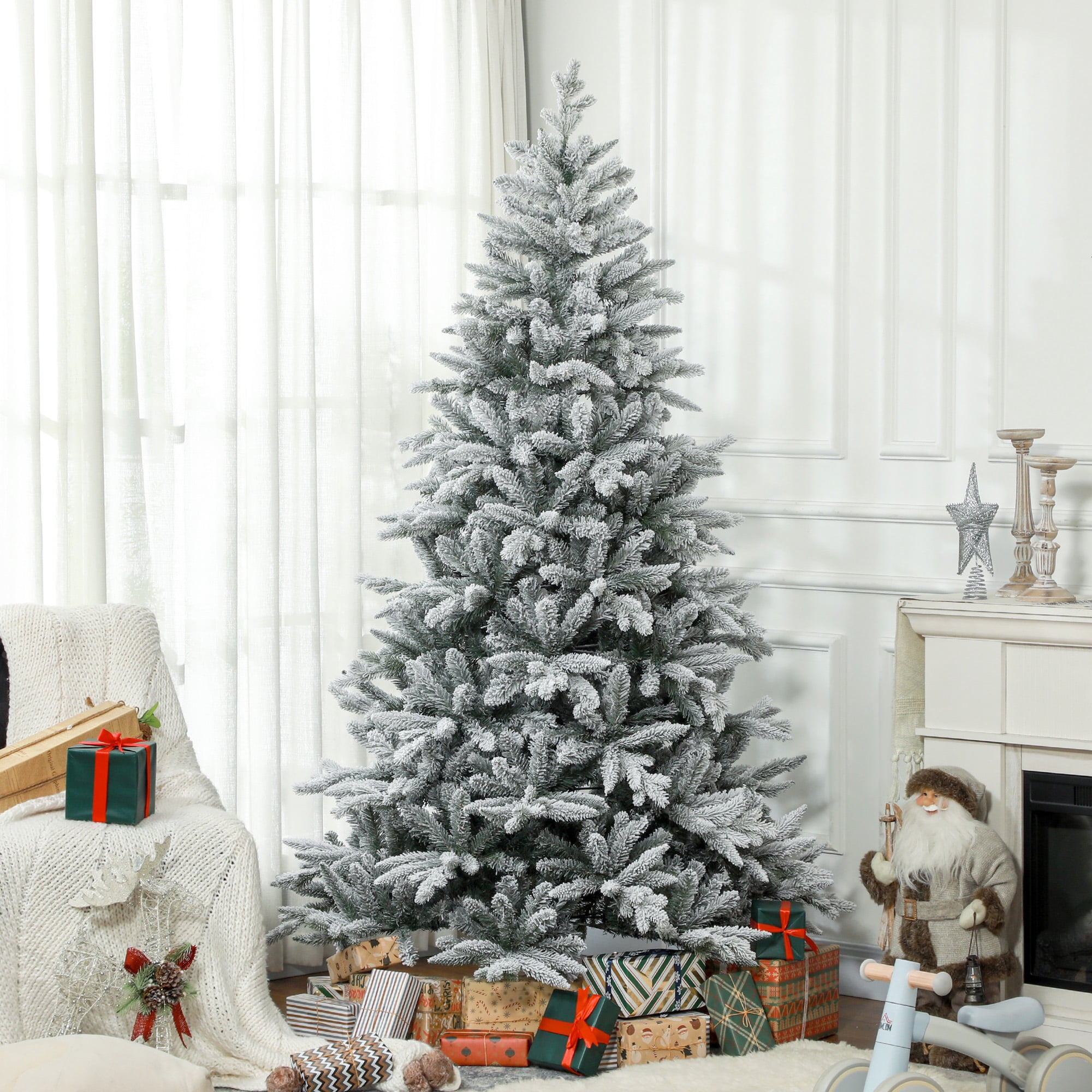 7ft Snow Flocked Full Christmas Tree 1401 Tips Quick Setup Flame Retardant Indoor Holiday Decor