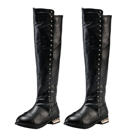 

maytalsoy Children Over-the-knee Rivets Elastic Shoes Aritifical Leather Light Slipproof Rivets Winter Windproof Warm Outdoor Boot 36