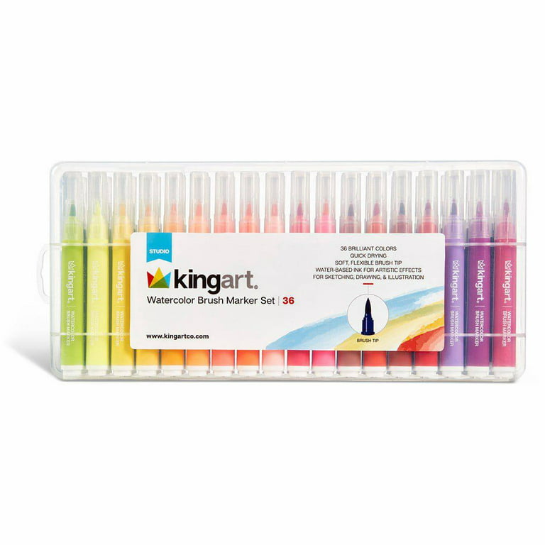 KINGART STUDIO Dual Tip Brush Pen Art Markers with Fineliner Set of 36