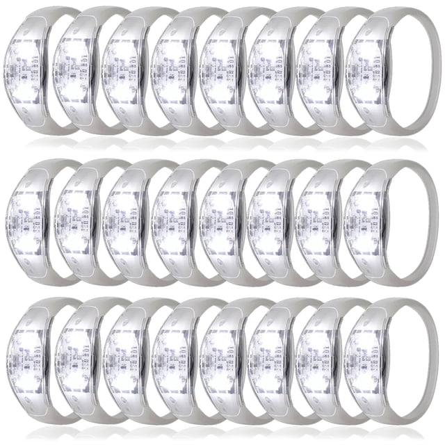 Pulseras LED Dhseinat activadas por sonido, 100 unidades (blancas)