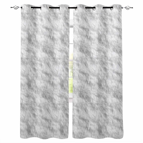 White Fur Patterned Blackout Curtains 45 Inches Long for Bedroom, Pure Solid Minimalist Modern Color Thermal Insulated Room Darkening Black Out Window Curtain Panels Grommet Drapes for Living Room