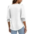 thumbnail image 4 of Dressy Casual Blouses for Women 3/4 Length Sleeve Womens Tops V Neck Loose Shirts with Smocked Cuffs Office, White M, 4 of 7