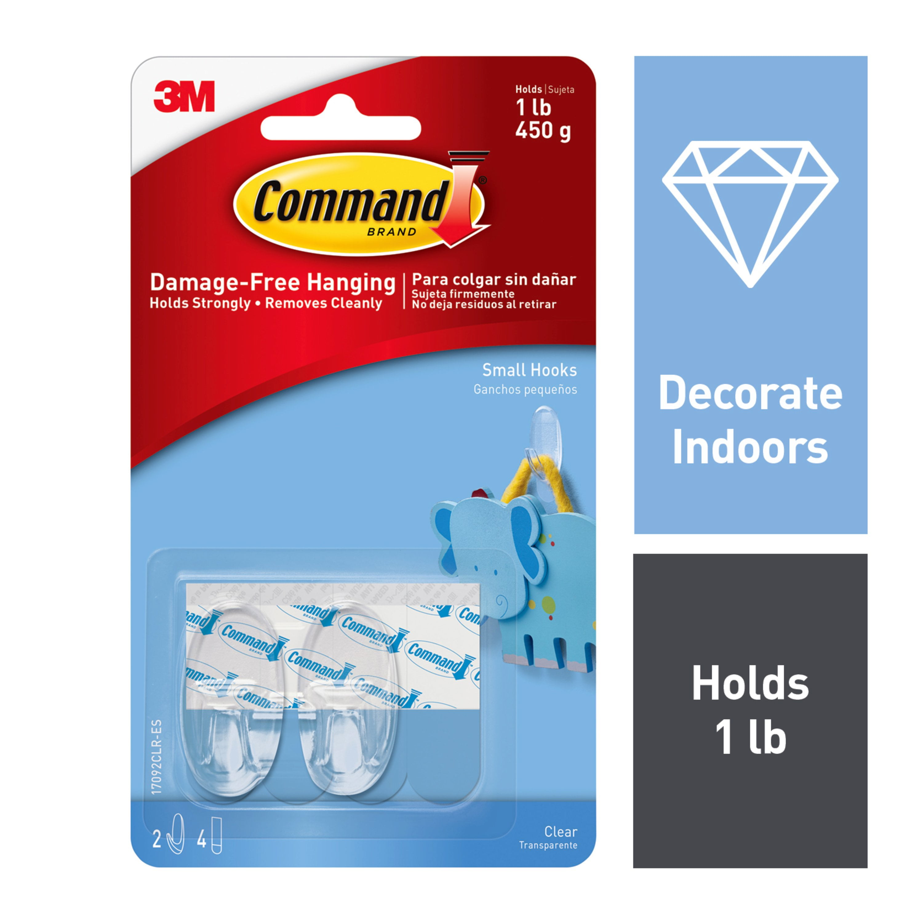 Command Clear Small Hooks, 2 Hooks, 4 Strips/Pack