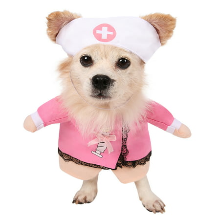 HDE Nurse Dog Costume Halloween Pet Apparel Hat with Pink Nurses Smock for Small and Medium Dogs (Pink, Large)