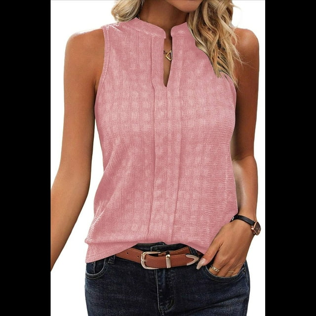 Top Sin Mangas con Cuello en V de Color Liso para Mujer, Rosa, Talla XL