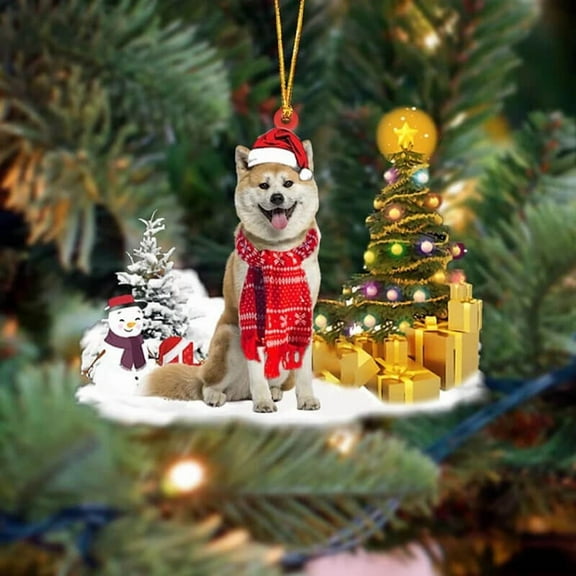 Acrylic 2D FLAT Holiday Tree Decoration Akita Christmas Ornament LK1181