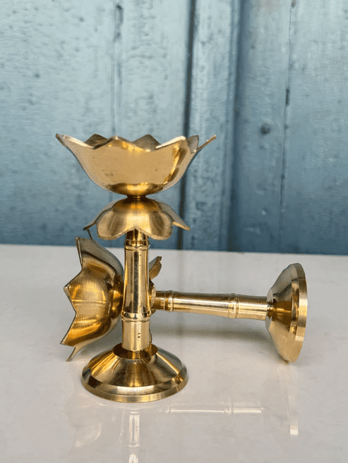 NamasteHimlayas Brass Lotus Oil Lamp Set of 2 – Traditional Diya for Meditation & Home Altar