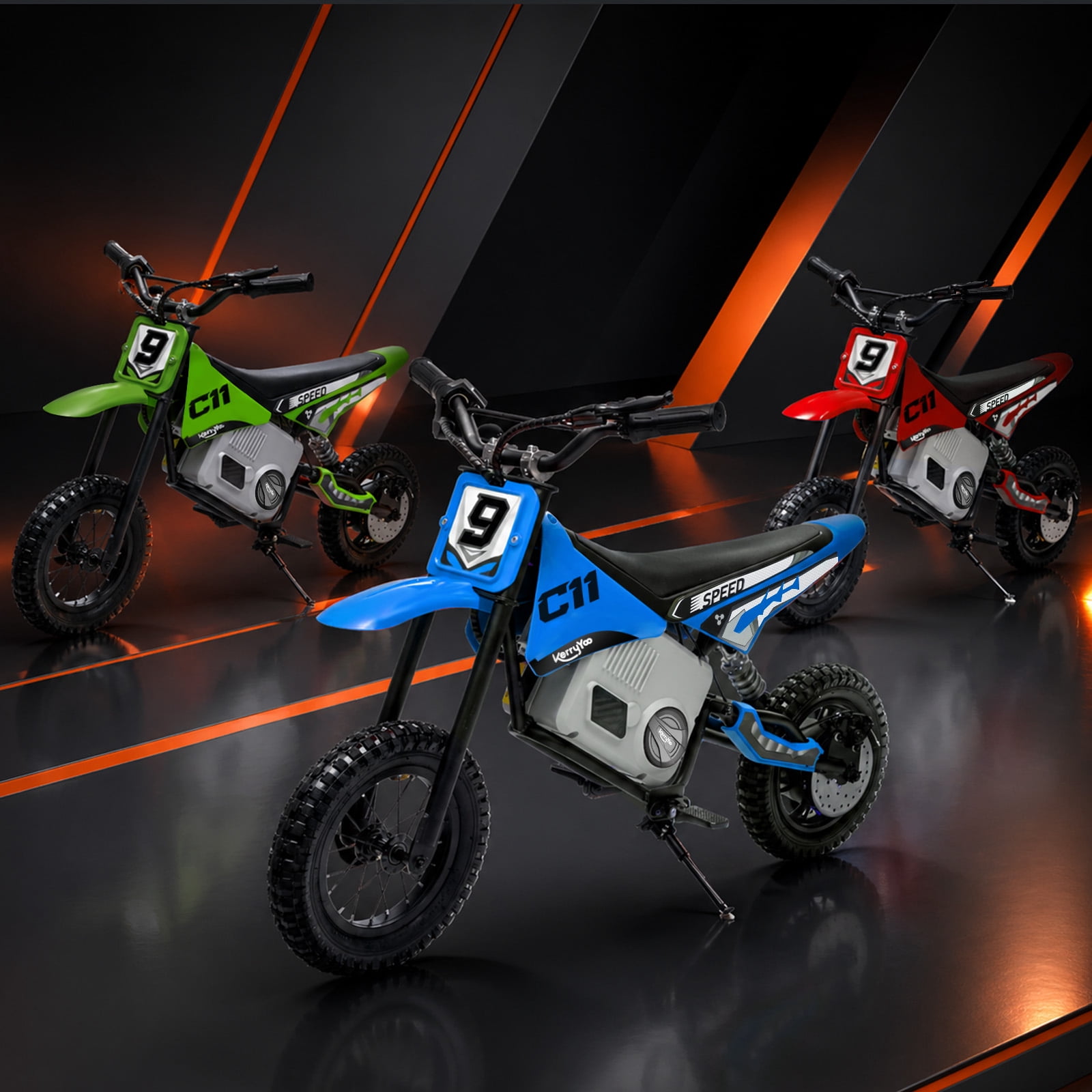Kerry Yoo C11 36V Electric Dirt Bike for Kids 8-14, 350W Teen Electric Motorcycle, 16 mph, Spring Shock Absorption Suspension - Blue