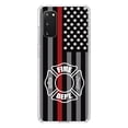 thumbnail image 1 of DistinctInk Clear Shockproof Hybrid Case for Galaxy S20 ULTRA / 5G (6.9" Screen) - TPU Bumper, Acrylic Back, Tempered Glass Screen Protector - FD Thin Red Line Maltese Cross - First Responders, 1 of 2