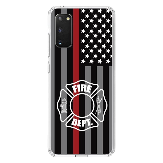 DistinctInk Clear Shockproof Hybrid Case for Galaxy S20 ULTRA / 5G (6.9" Screen) - TPU Bumper, Acrylic Back, Tempered Glass Screen Protector - FD Thin Red Line Maltese Cross - First Responders