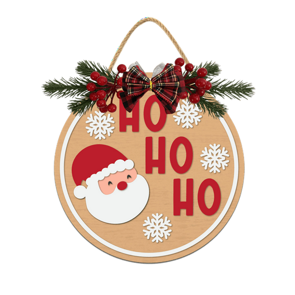 Ho Ho Ho Door Sign Home Decor Round Wood Wreaths Wall Hanging Sign Farmhouse Porch Sign Front Door Decoration for Housewarming Gift All Seasons Holiday,11In