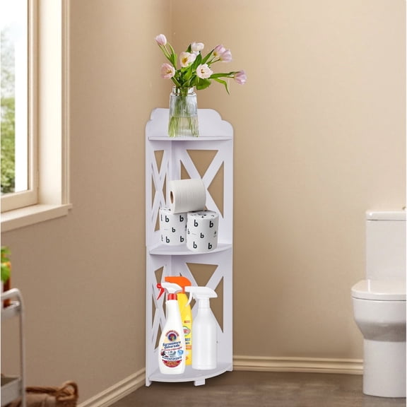 PinkSheep Corner Shelf Stand, 3 Tier Freestanding Bathroom Counter Storage Shelves Shower Rack for Small Space