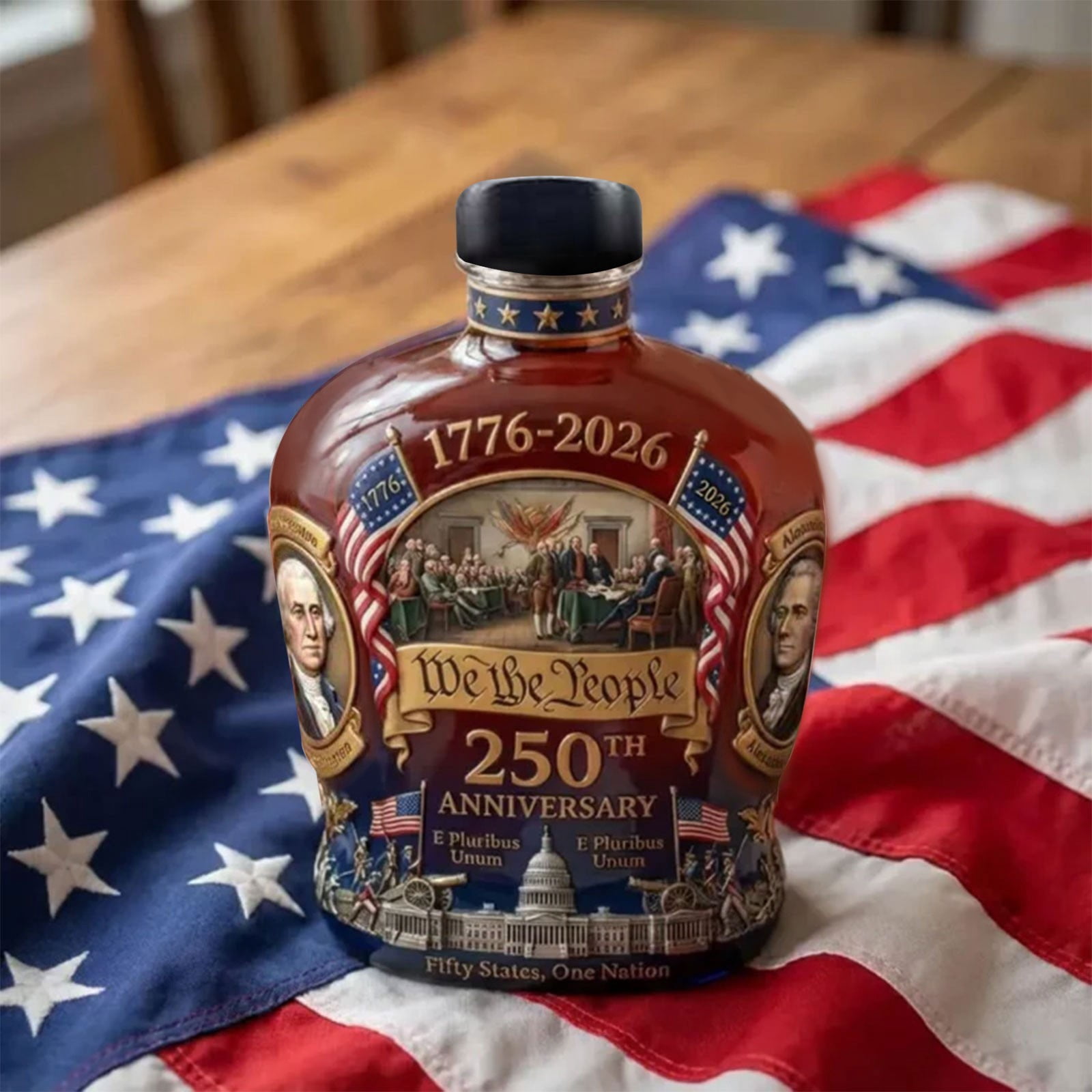 U.S. 250th Anniversary Commemorative Whiskey Bottle, America 250 Anniversary Heritage Whiskey Glass, Perfect for Father’s Day & Liquor Collectors