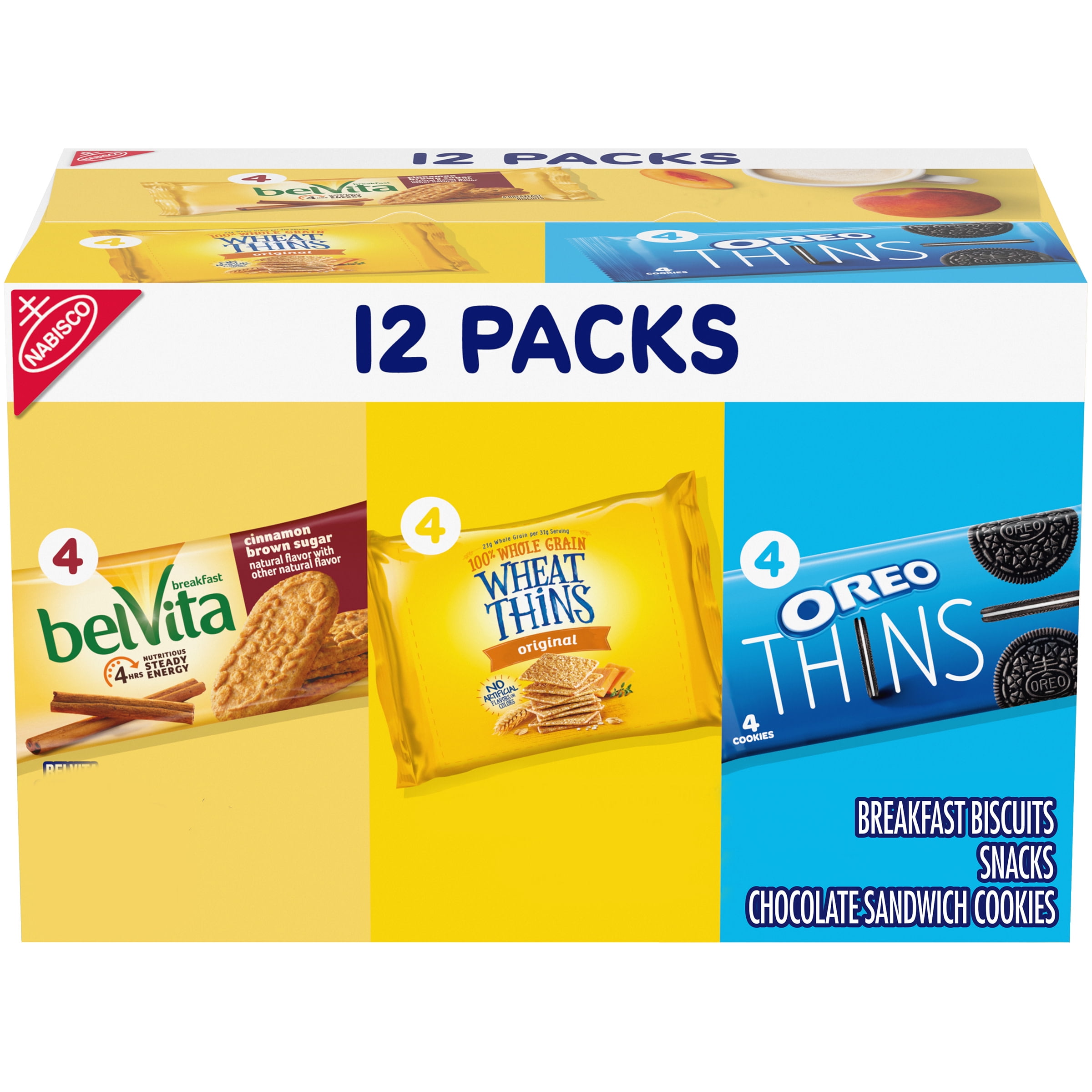 Nabisco OREO Thins Cookies, Wheat Thins Crackers & belVita Breakfast Biscuits Variety Pack, 12 Snack Packs