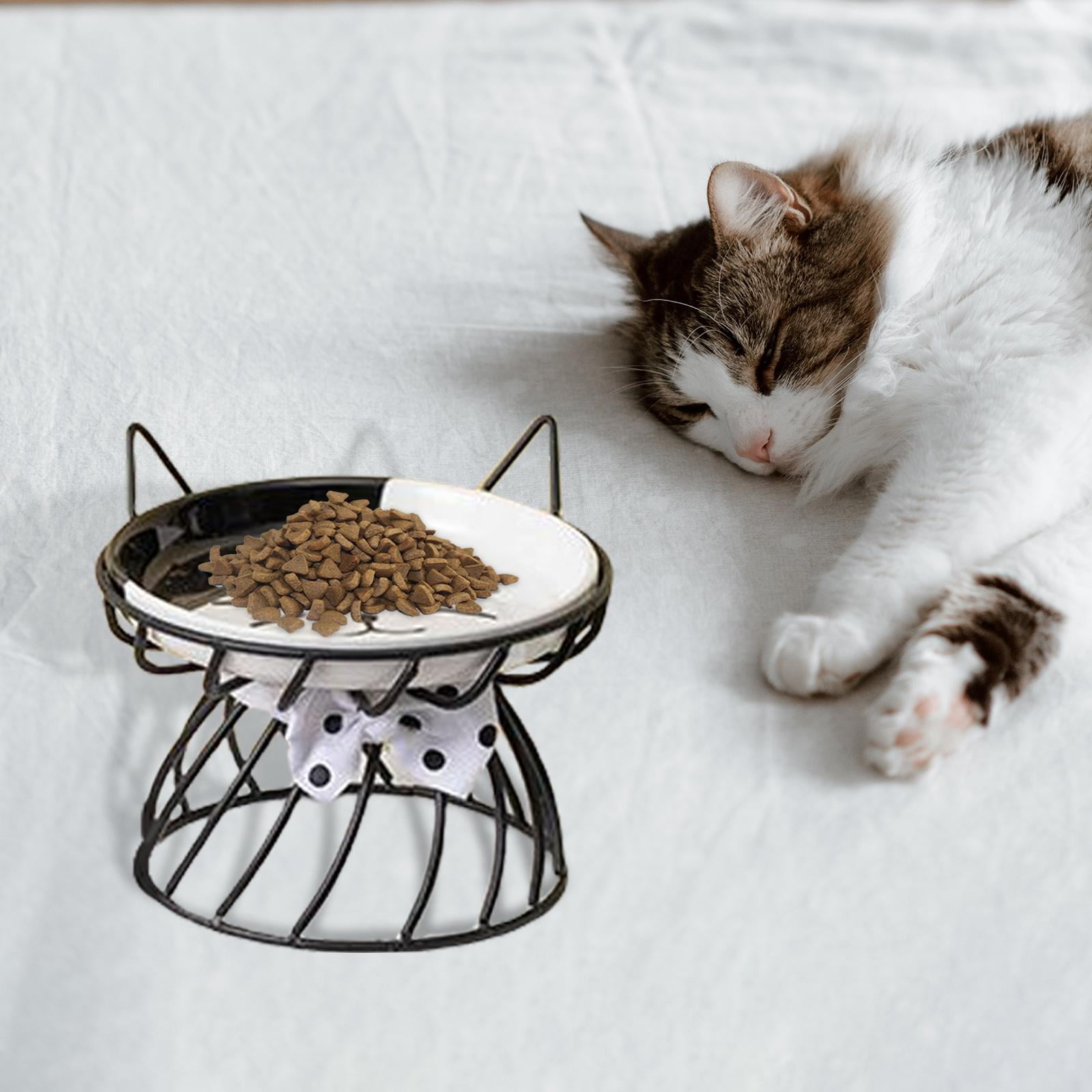 Cat Dog Bowl Snack Canned Dish with Metal Raised Stand Drinking Eating Feeding Bowl Nordic Cat Bowl Ceramic