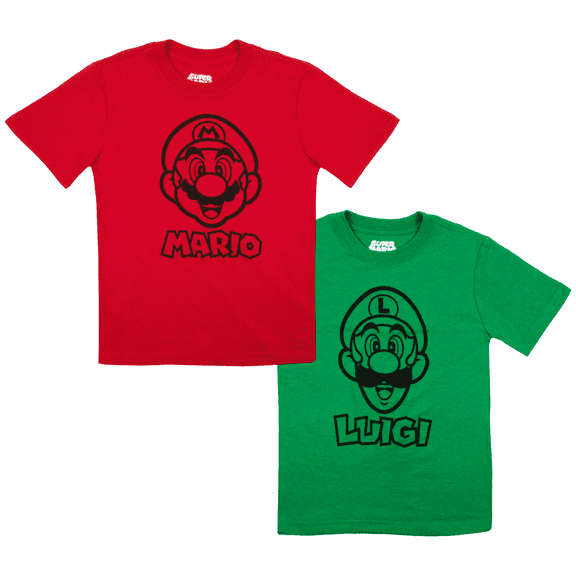 Nintendo Super Mario Mario & Luigi Graphic T-Shirt 2-Pack (Toddler & Little Boys), Sizes 2Tโ7