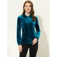 thumbnail image 2 of DARING DIVA Women's Office Pocket Front Long Sleeve Button Down Velvet Shirt S Royal Blue, 2 of 5