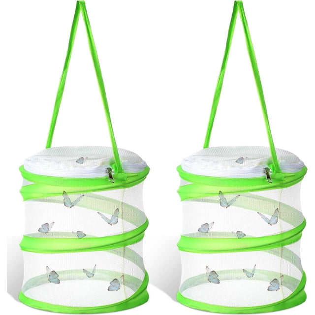 2 Pcs Mini Butterfly Habitat Cage Clear Mesh Butterfly Net Cage Container Foldable Terrarium, 6.3x7.1inch