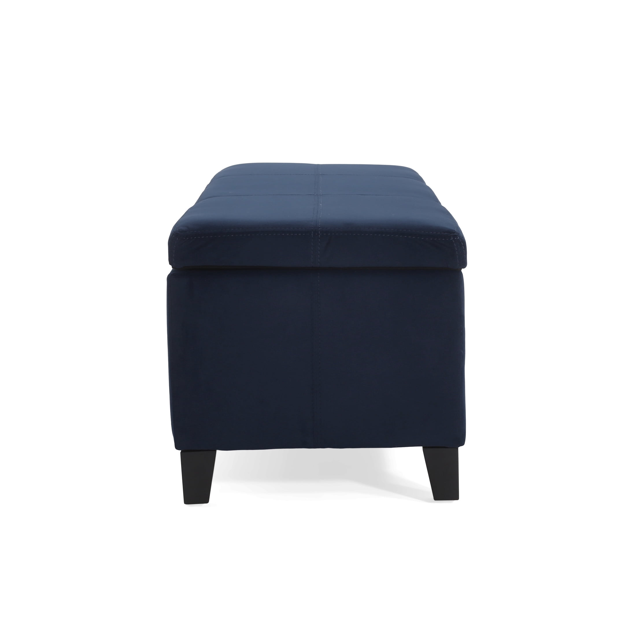 Noble House Canterbury Upholstered Storage Ottoman Bench, Dark Blue Velvet, Matte Black