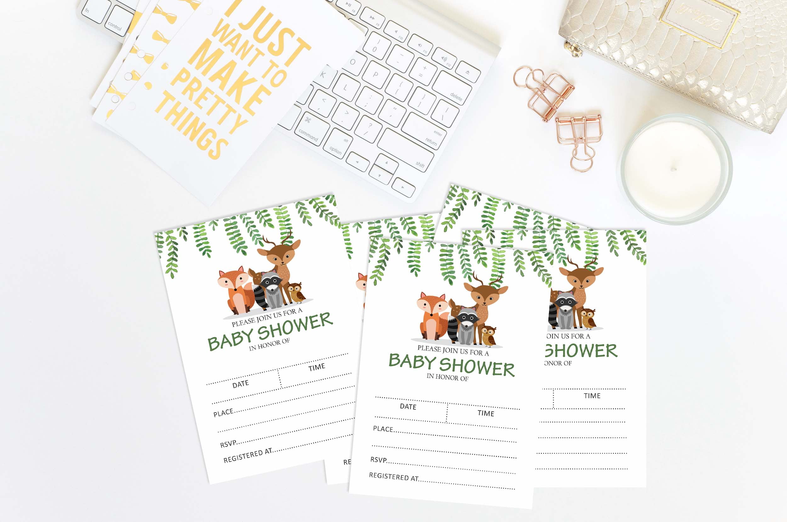 Inkdotpot 30Jungle Animals Baby Shower Invitation Cards Gender Neutral Fill In Blank Invites