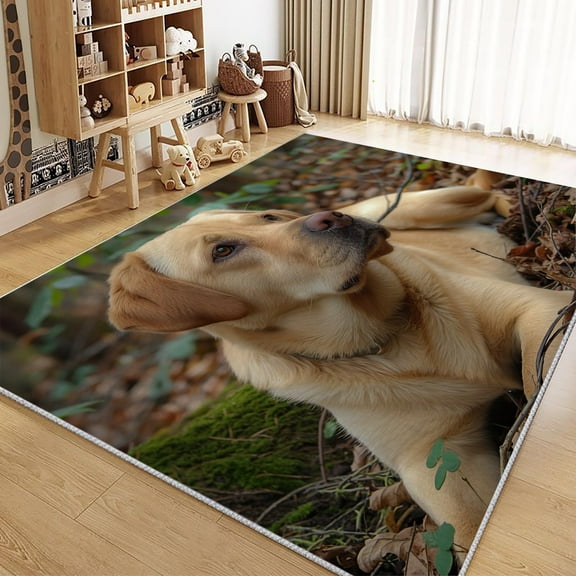Area Rug Rectangle Carpet For Living Room, Animal Print Labrador Machine Washable Rug, Stain Resistant Non Slip Multicolor Rug For Bedroom Kitchen