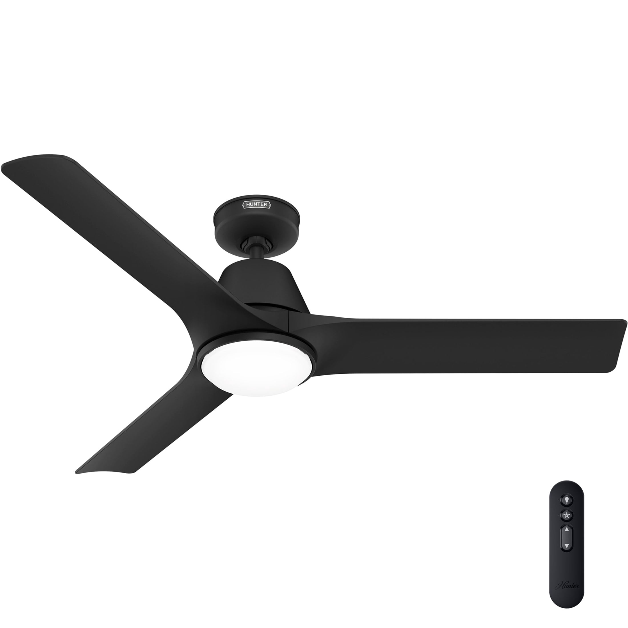 Hunter - Aeronaut  Indoor/Outdoor Ceiling Fan With Light, Remote, 52-inch, Matte Black, Modern-style, 6-speed DC Motor, Energy Star, WiFi Smarthome, 52927, for Porches, Bathrooms