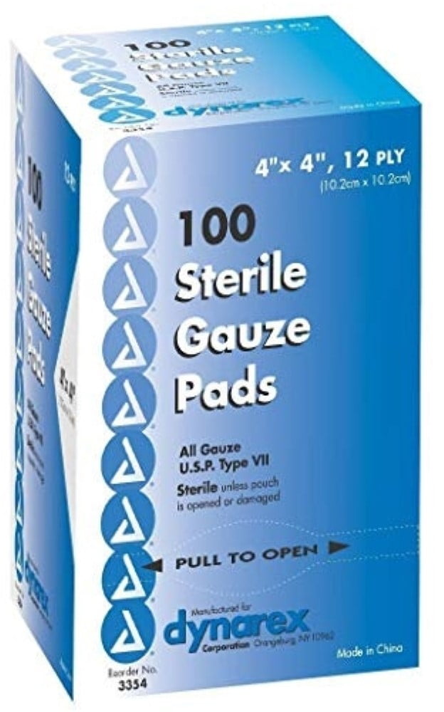 4 Pack Dynarex Gauze Pads Sterile 3x3 12PLY 100 ea