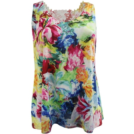 - Plus Size Women's Sleeveless Fashion Floral Print Crochet Lace Back Tank Top Floral 1X (170.06)