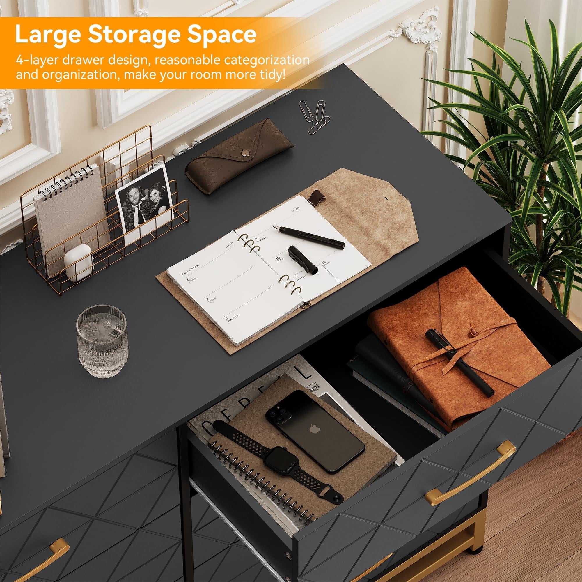 Dresser for Bedroom, Black Dresser with 8 Drawers, Dressers & Chests of Drawers, Metal Handle, Modern Design Dresser Wooden Dressers for Bedroom, Living Room, Long Nightstand (Black)
