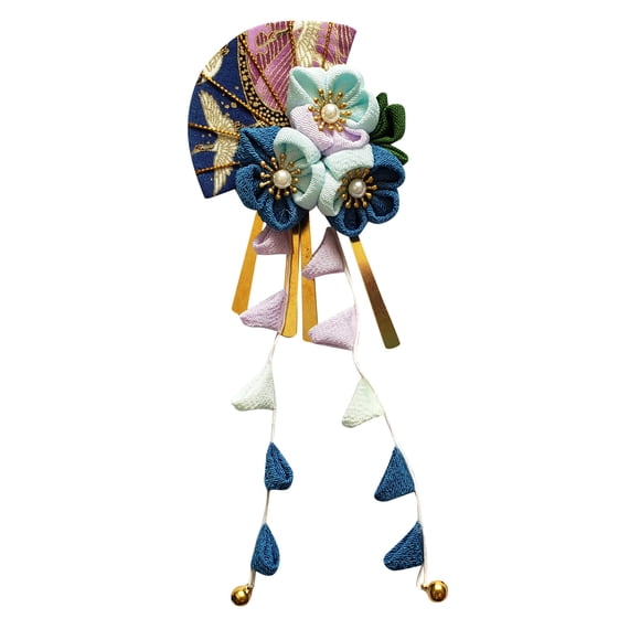 CRB Fashion - Pinza para el pelo con diseño de kimono japonés y flores Kanzashi (azul multi)