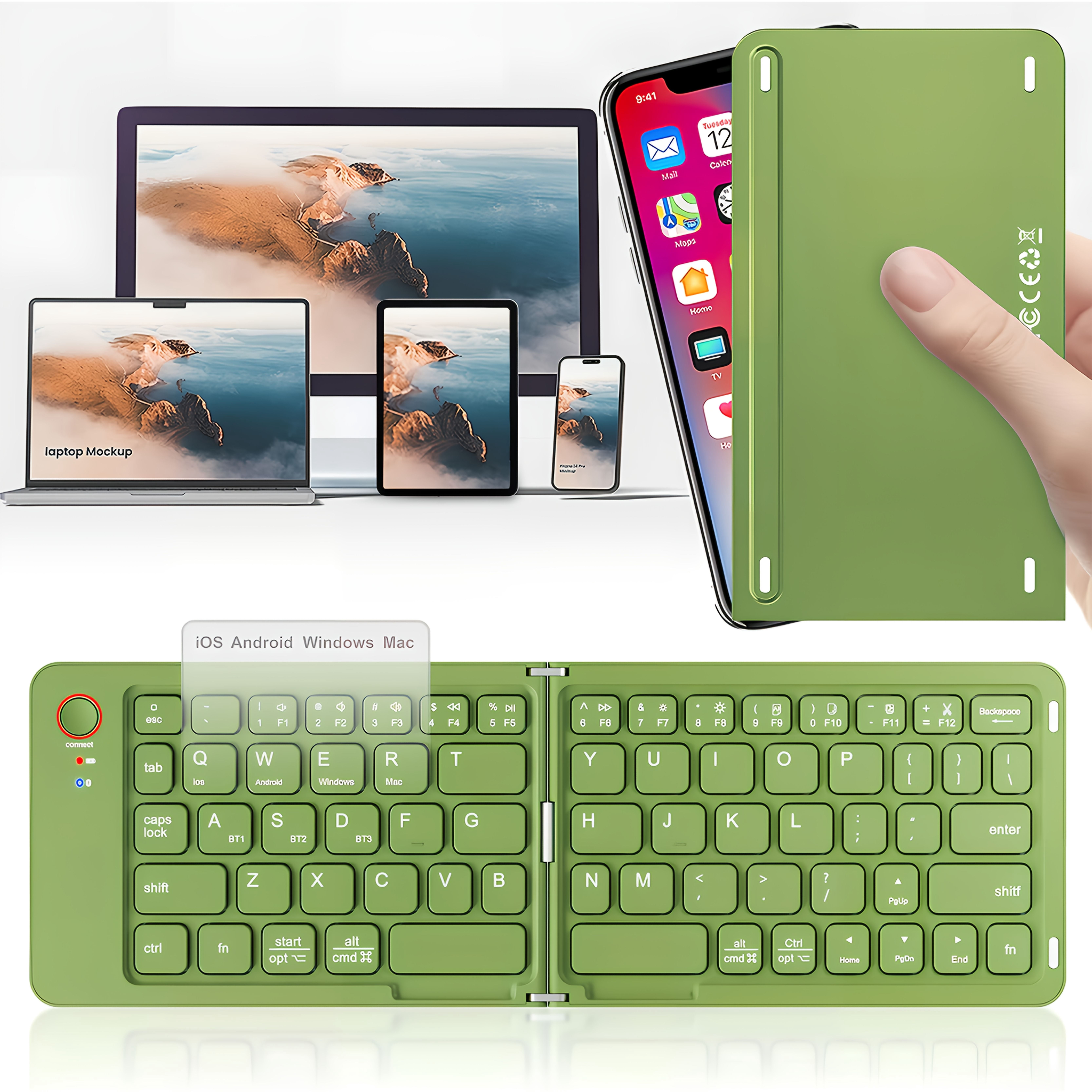 Foldable Wireless Keyboard, Portable Double-Fold Bluetooth Keyboard, Ultra-Thin Rechargeable Pocket Keyboard for iOS, Windows, Android Tablet, 5 Colors