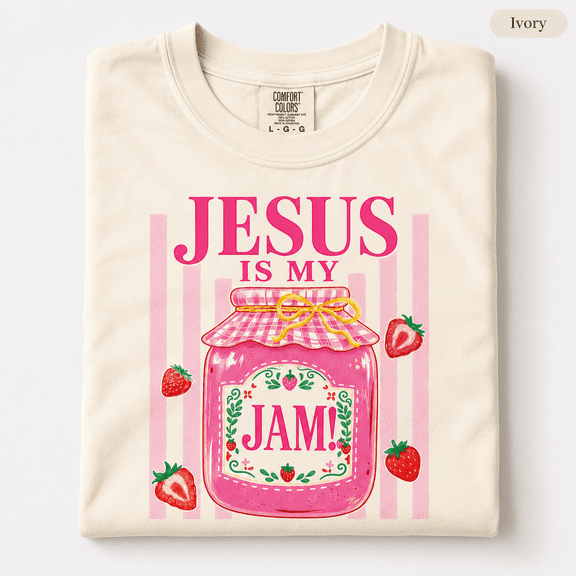 Jesus Is My Jam Comfort Colors Shirt, Cute Christian Strawberry Jam Graphic Tee, Coquette Faith Religious Gift for Women