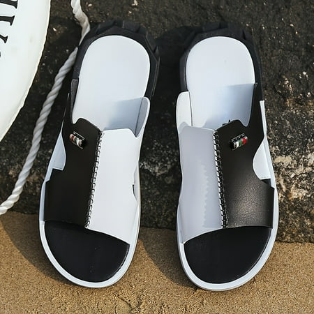 

GUANGZHYZYFUS Comfortable and Stylish Mens Colour Block Slippers - Trendy Open Toe Design in Cool Colors - Ventilated and Anti-Slip for Indoor/Outdoor Comfort - Durable and Perfect for Ca
