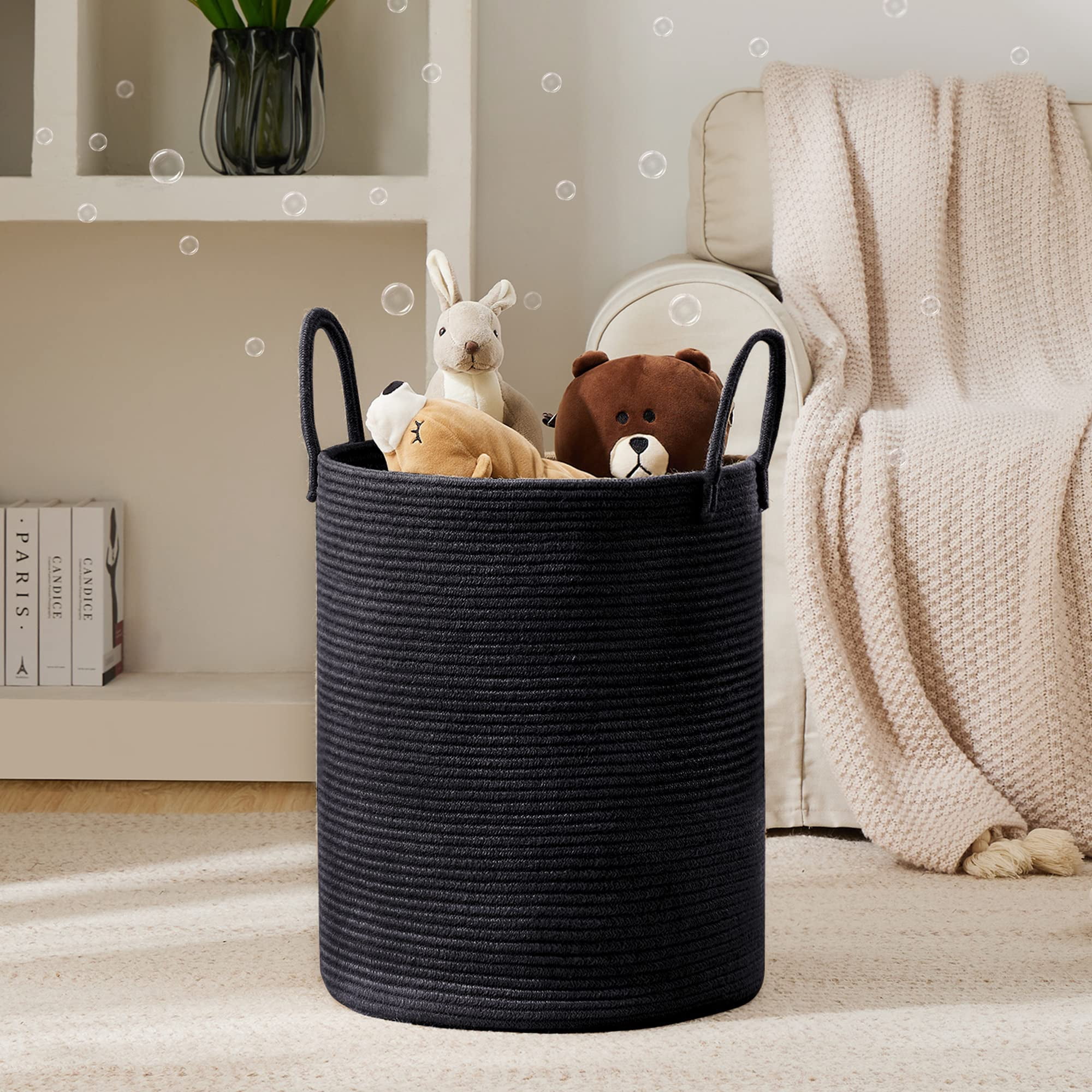 Jute Rope Laundry Hamper Basket , 58L Tall Laundry Basket, Baby Nursery Hamper for Blanket Storage for Bedroom-Large-Jute