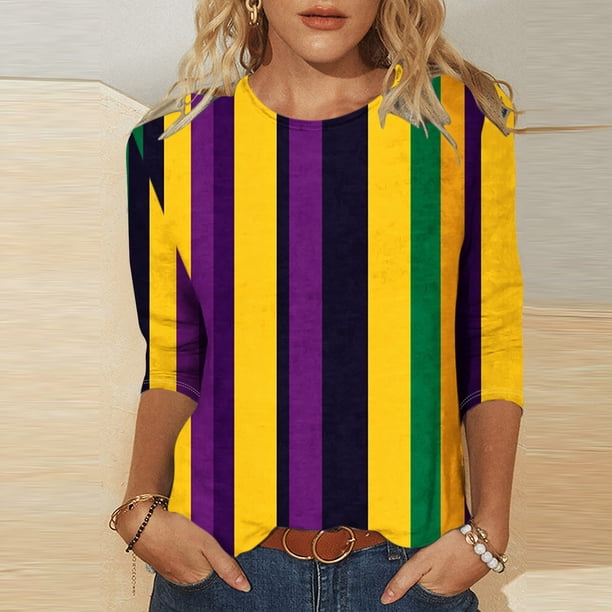 TaTaai Carnival Women's Casual Print Round Neck 3/4 Sleeve T-Shirt Loose Top Gift