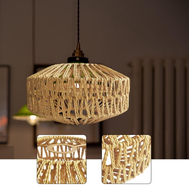 lámpara tejida a mano con cuerda papel, cubierta para lámpara techo, accesorio iluminación para decoración del hogar, dormitorio