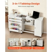 KFFKFF Folding Sewing Table with Cabinet, Versatile Sewing Machine Table Featuring Compact Design, Wheels, Wooden Pegs, Storage Compartments, Magnetic Door, Craft Workspace