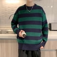 thumbnail image 1 of Suéter grueso de rayas anchas de moda para hombre, suéter de cuello redondo de estilo juvenil de invierno, 1 of 5