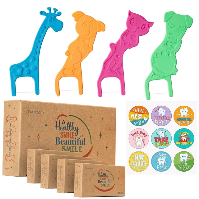 Hilo dental biodegradable para niños Trueocity, paquete de 200 unidades, color naranja suave