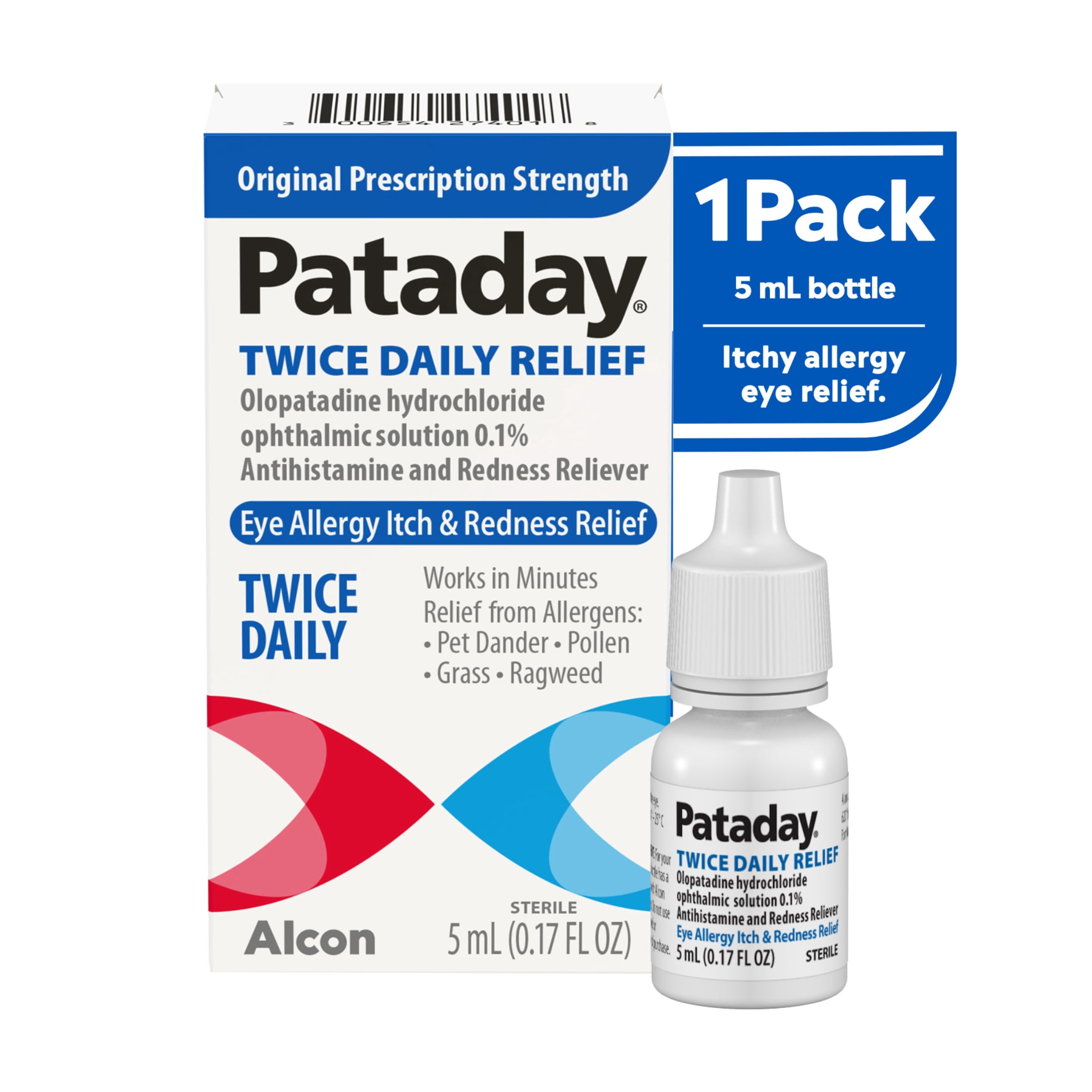(4 pack) Pataday Twice Daily Allergy Eye Relief Drops, 5ml, For Adults & Children Aged 2+