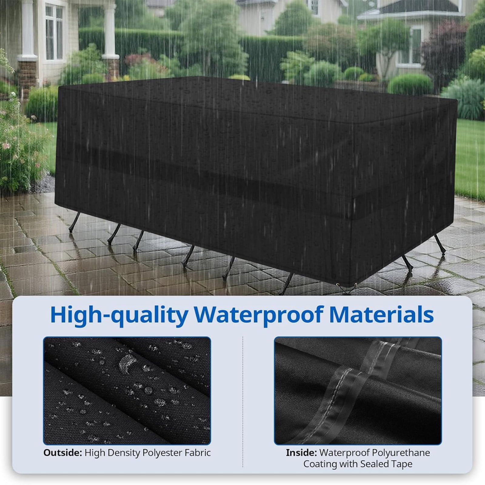 Lunxisen 3 Pcs Outdoor Table And Chair Covers Waterproof Windproof All Weather Protection Patio Furniture Covers For Garden Backyard(L)