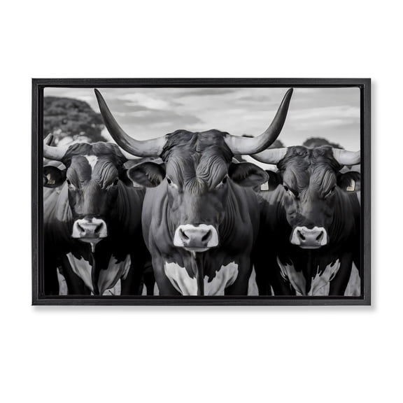 Stupell Industries Three Longhorns in a Row Black Framed Floater Canvas Wall Art, design by Creative Studio