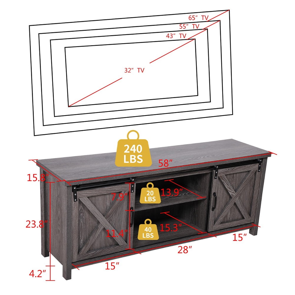 Kadyn Farmhouse Modern Barn Door Tv Stand for Tvs Up to 58", Entertainment Center for Tvs for Living Room, Entertainment Center with Storage, Dark Gray Kadyn Farmhouse Modern Barn Door Tv Stand for Tvs Up to 58", Entertainment Center for Tvs for Living Room, Entertainment Center with Storage, Dark Gray