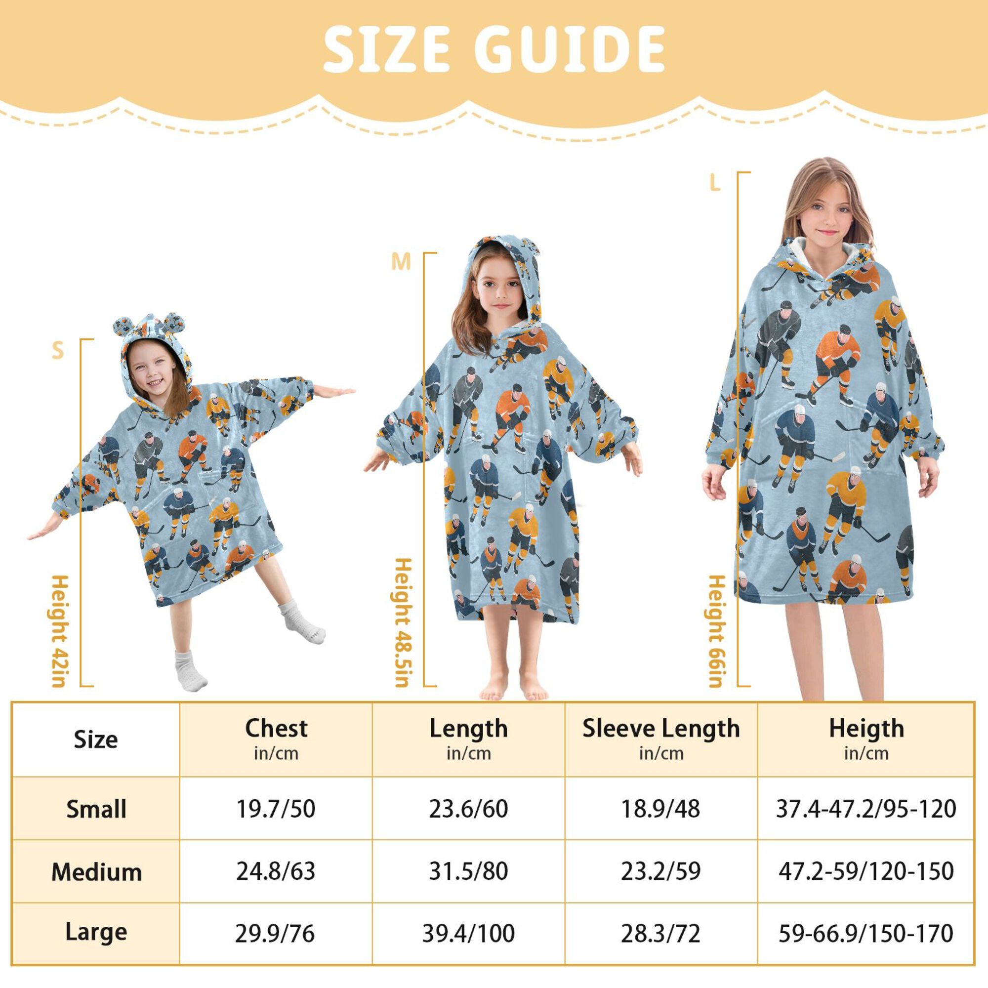 FORMRS Wearable Blanket Hoodie with Sleeves for Kids Cozy Flannel Sweatshirt, Cartoon Hockey Pattern
