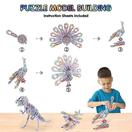 3d coloring puzzle set, arts and crafts for girls and boys age 6 7 8 9 10  11 12 year old, fun educational painting crafts kit with supplies for kids,  birthday toy gift for kids (5-pack) 