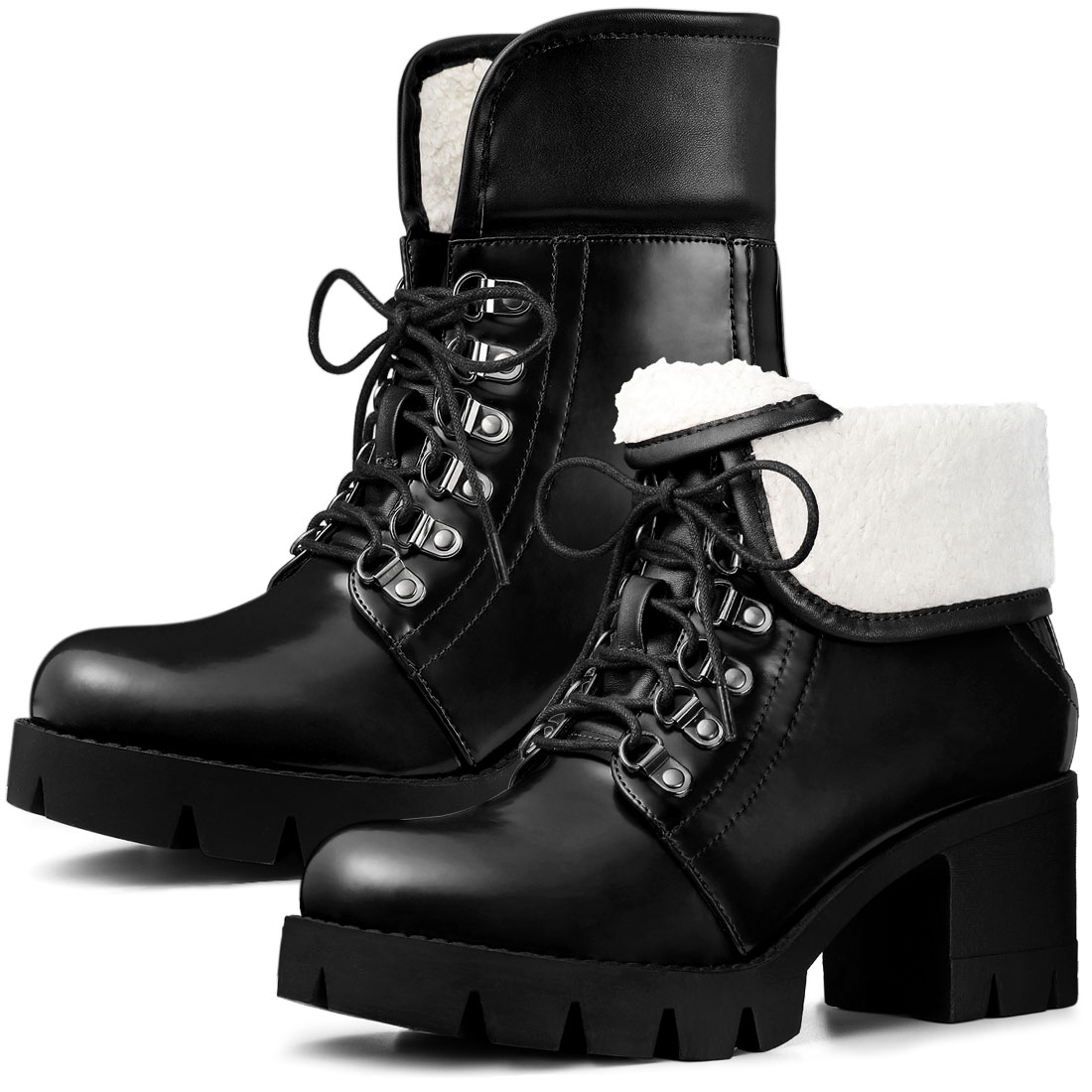 black fold down combat boots
