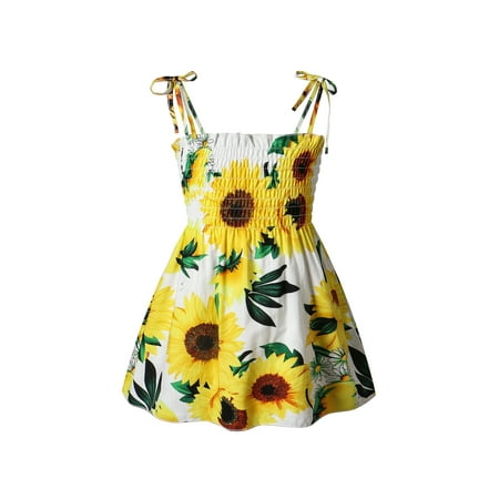 

1-6 Years Girls Dresses Kids Summer Sleeveless Strap Princess Dress Cotton Flower Print Children Clothes Girl Casual Sundress