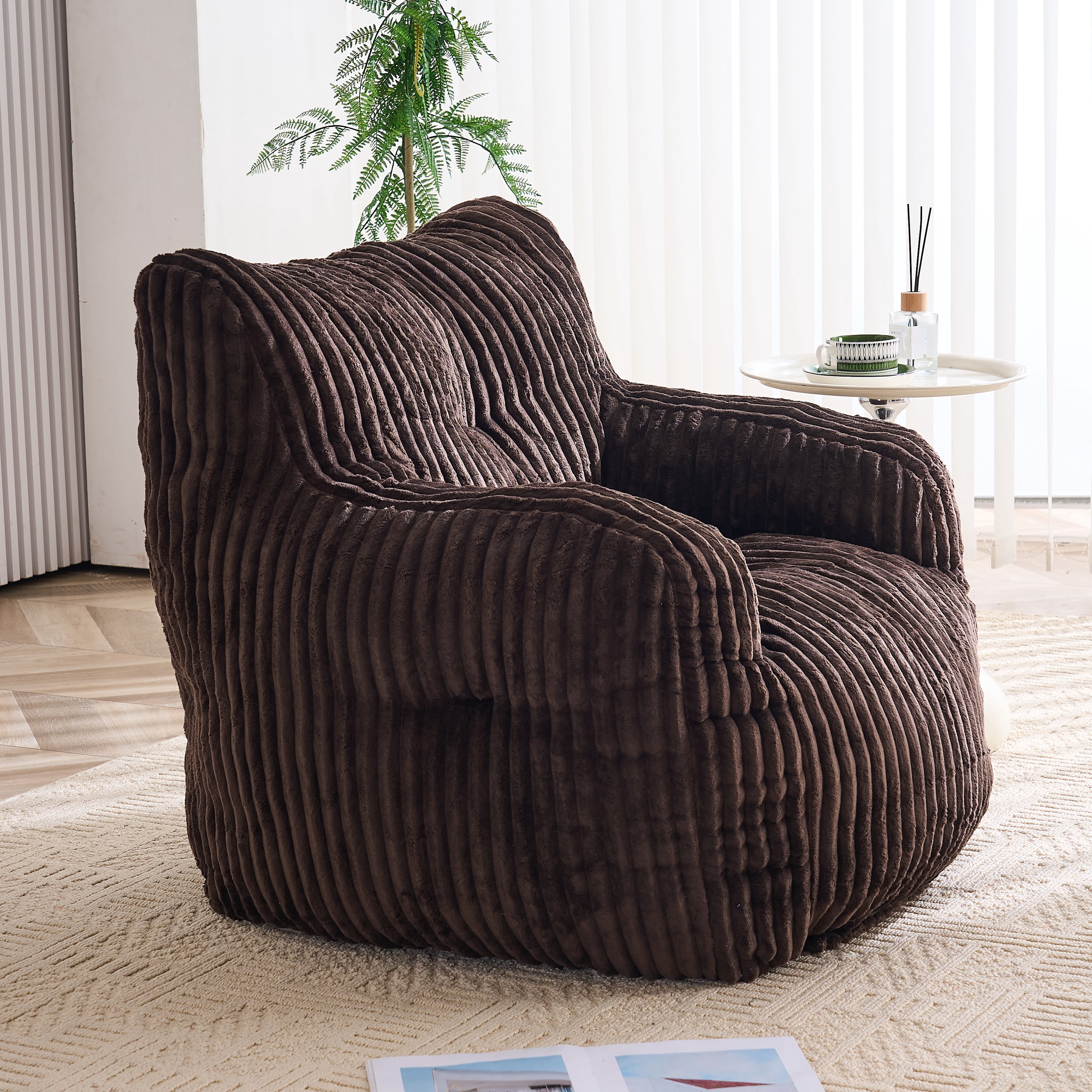 Soft Fluffy Corduroy Fabric Bean Bag Chair Filled With Memory Sponge,Brown