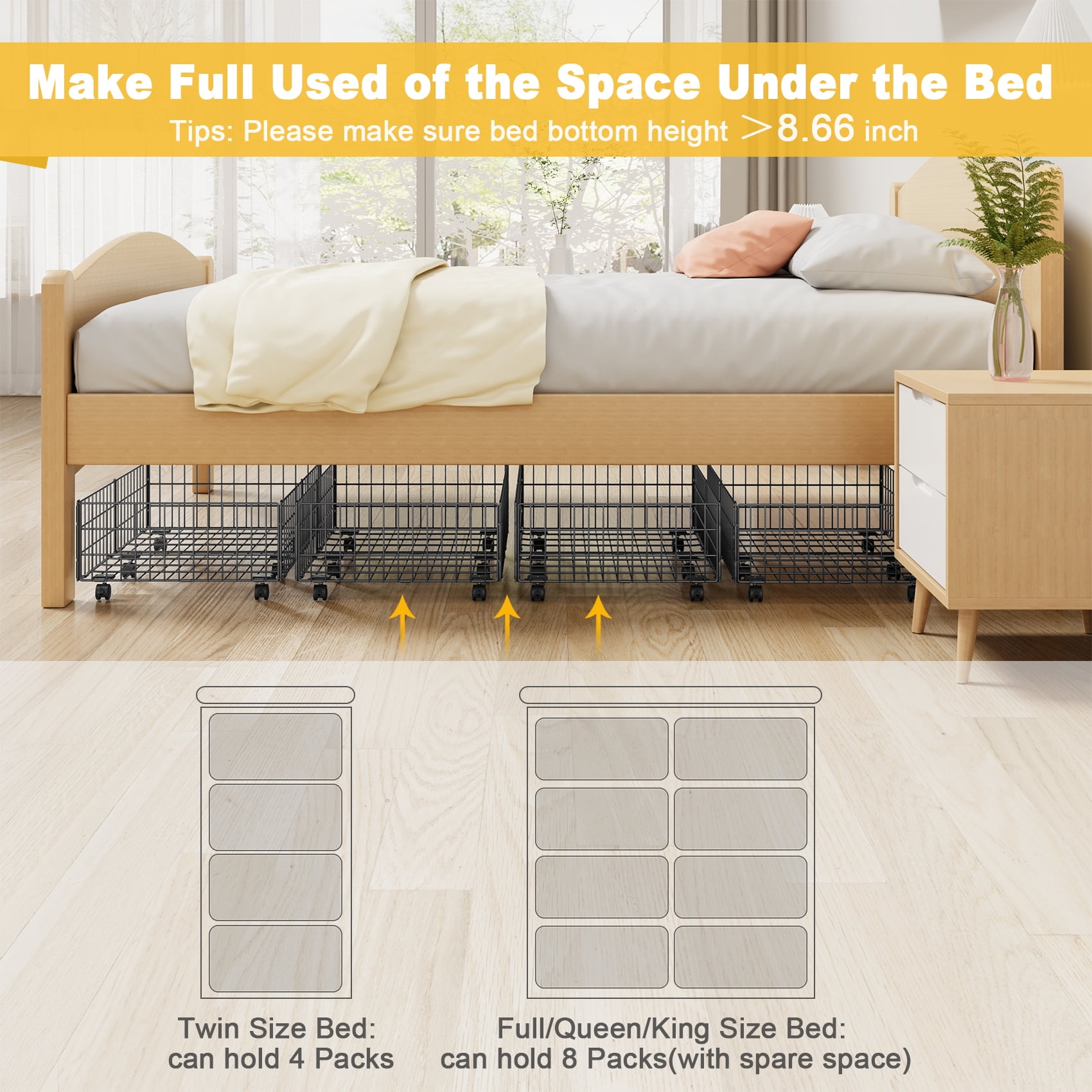 Mr IRONSTONE Under Bed Storage with Wheels, 2 Pack Living Room Bedroom Storage Organizers, Large Metal Under Bed Drawer Containers, Black